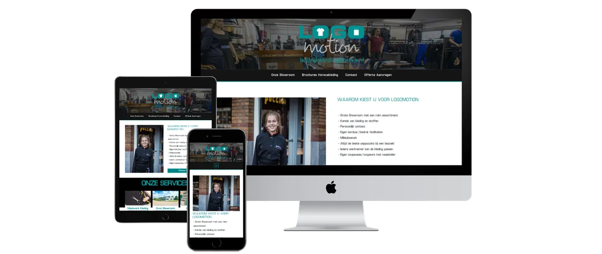 Website Bedrijfskleding Horeca op laptop, tablet en telefoon