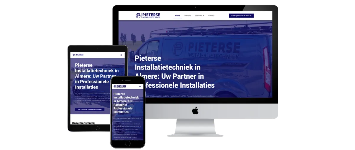 Website Pieterse Techniek op laptop, tablet en telefoon
