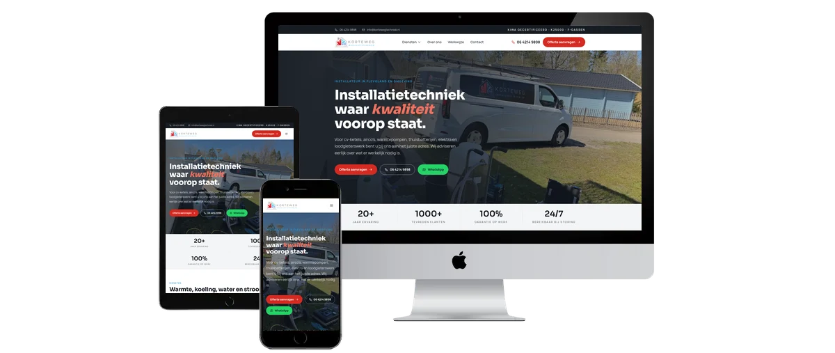 Website Korteweg Techniek op laptop, tablet en telefoon